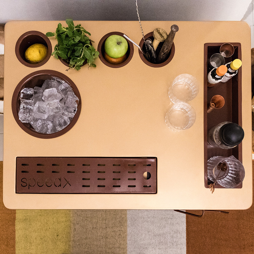 Model X Home Bar - Wooden Vinyl & Matt Gold Finish