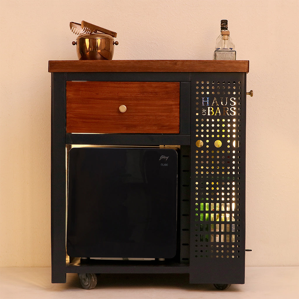 Model X Home Bar - Wooden Top In Midnight Blue Finish