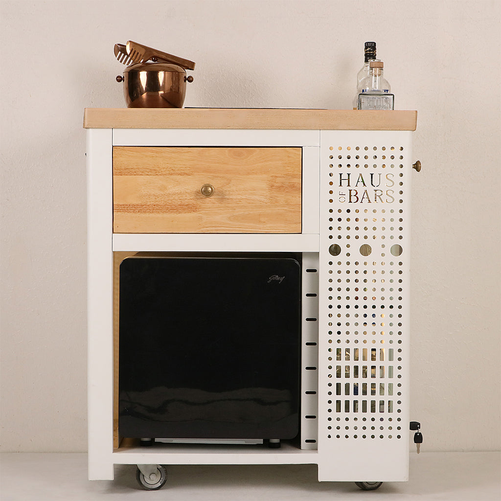 Model X Home Bar - Wooden Top In Matte White Finish