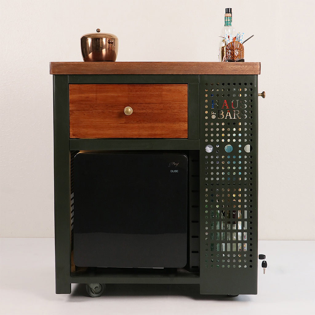 Model X Home Bar - Wooden Top In Royal Green Finish