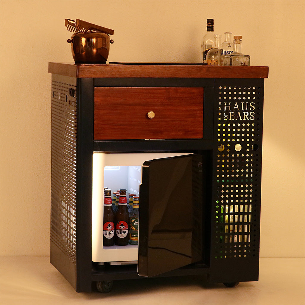 Model X Home Bar - Wooden Top In Midnight Blue Finish