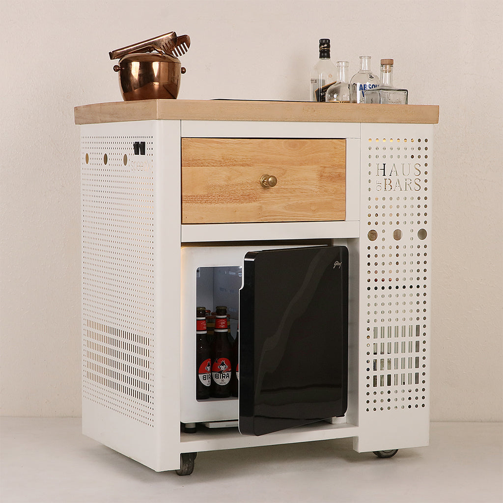 Model X Home Bar - Wooden Top In Matte White Finish