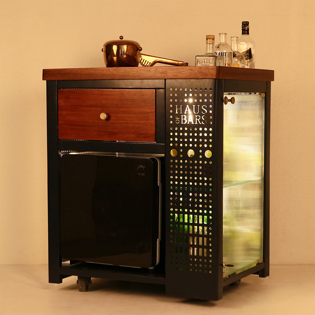 Model X Home Bar - Wooden Top In Midnight Blue Finish