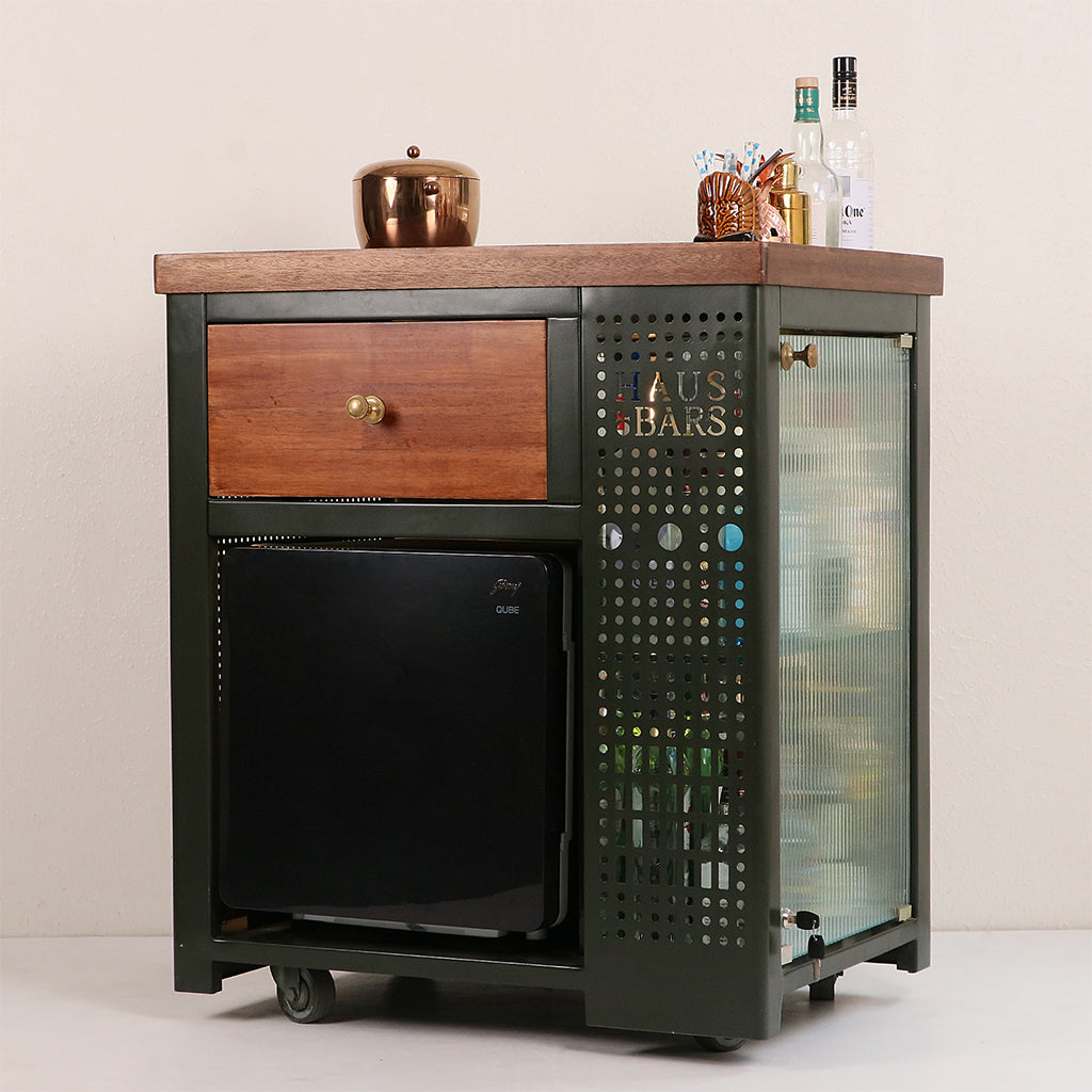 Model X Home Bar - Wooden Top In Royal Green Finish