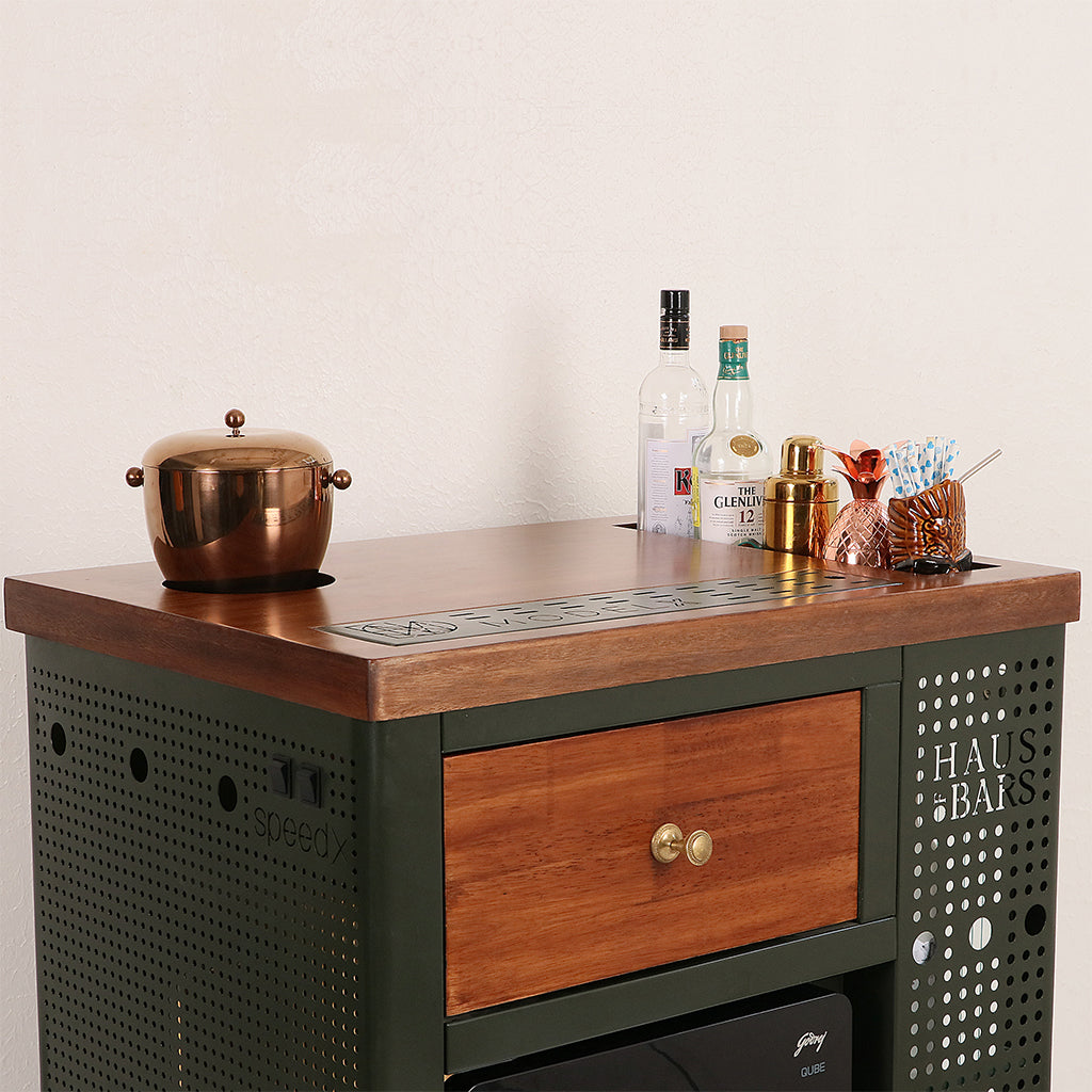 Model X Home Bar - Wooden Top In Royal Green Finish