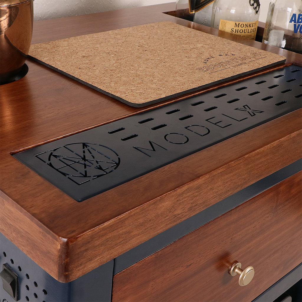 Model X Home Bar - Wooden Top In Midnight Blue Finish