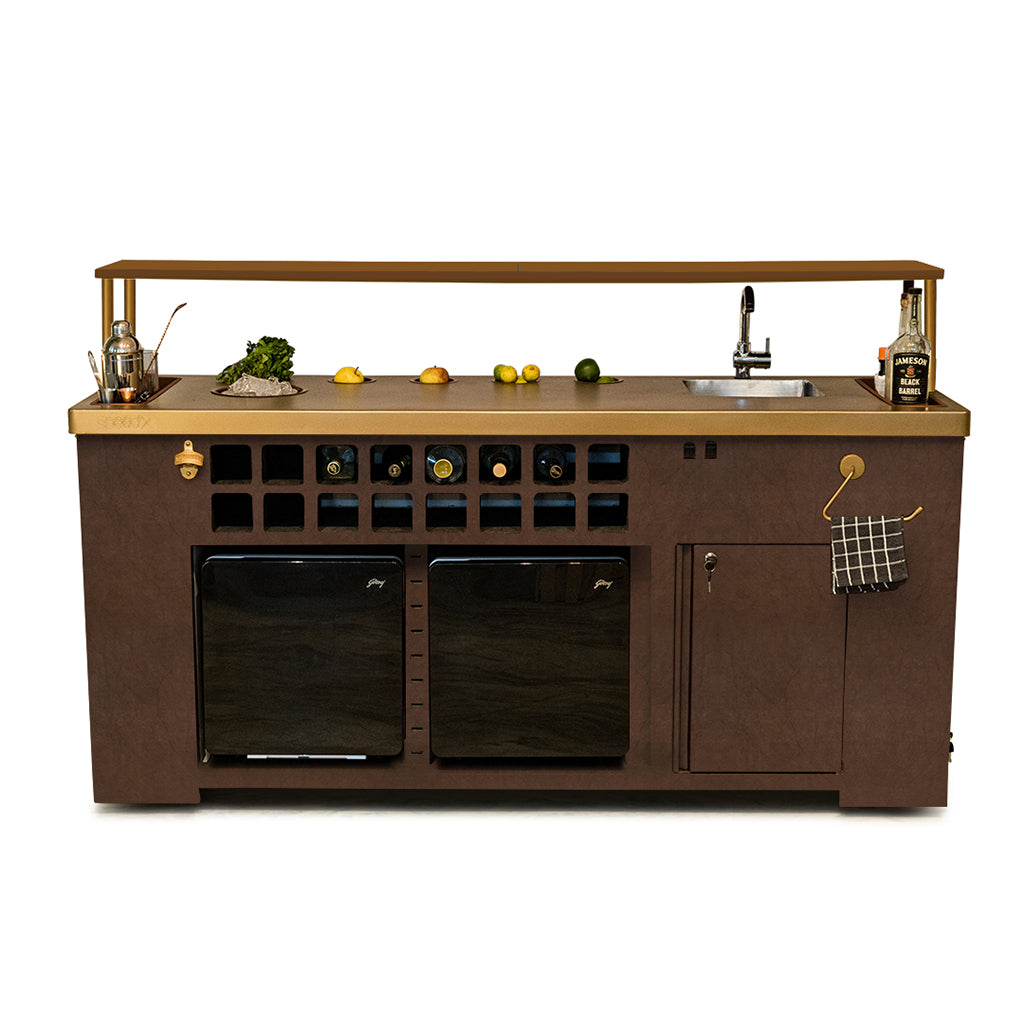 Double Model X Home Bar - Leather Vinyl & Matt Gold Finish