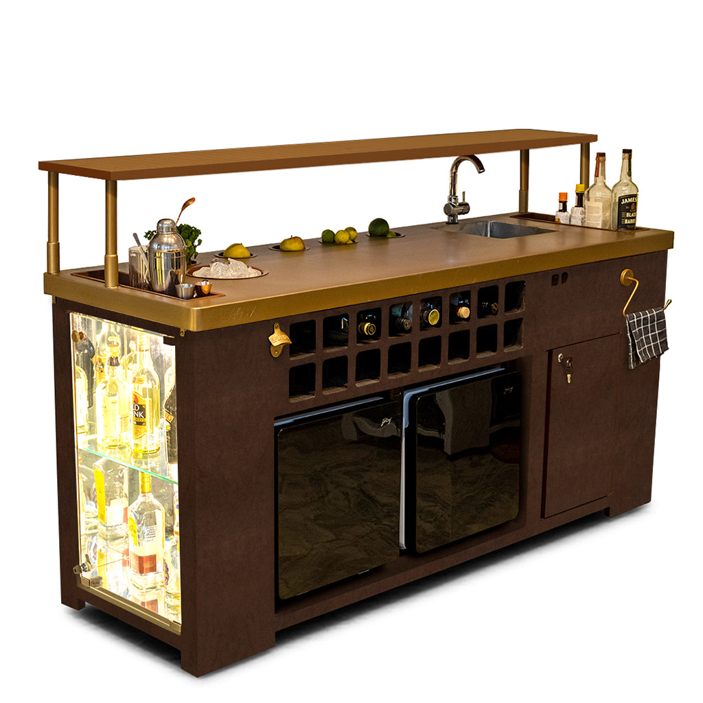 Double Model X Home Bar - Leather Vinyl & Matt Gold Finish