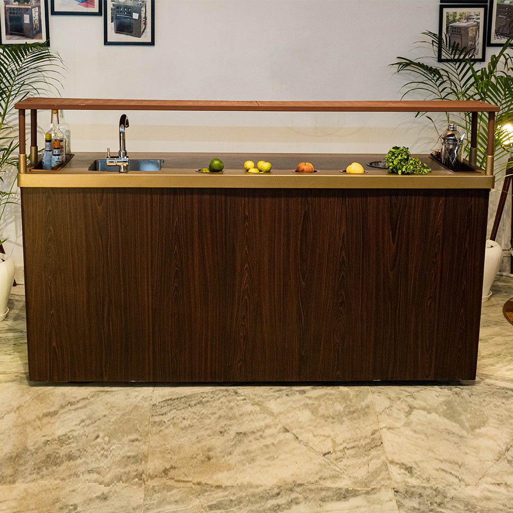 Double Model X Home Bar - Wooden Vinyl & Matt Gold Finish