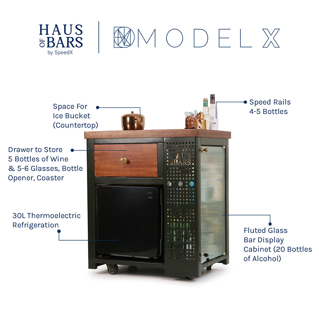 Model X Home Bar - Wooden Top In Royal Green Finish