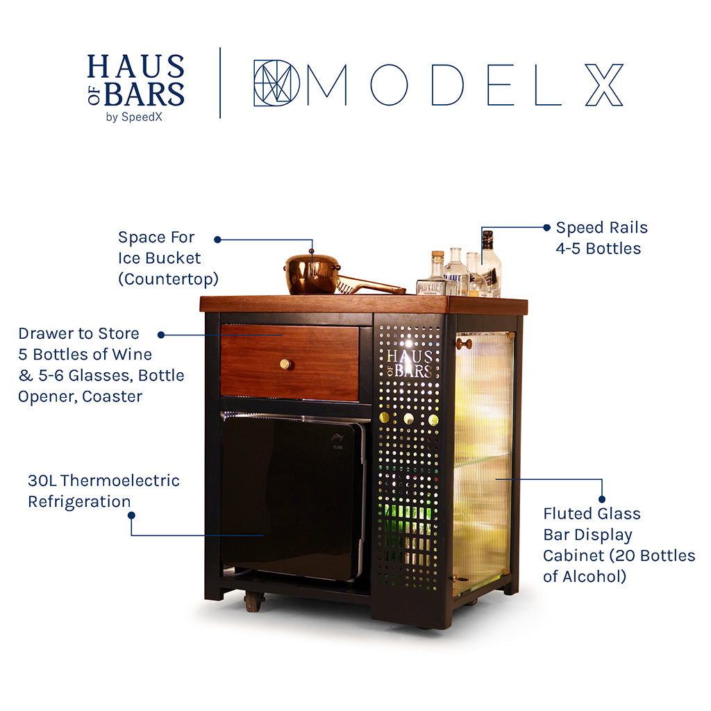 Model X Home Bar - Wooden Top In Midnight Blue Finish