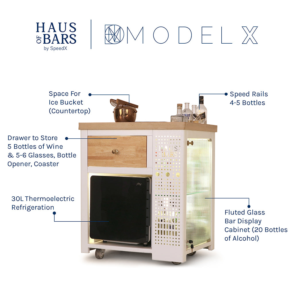 Model X Home Bar - Wooden Top In Matte White Finish