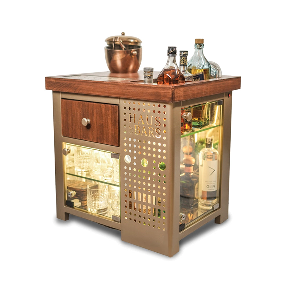 Model M Mini Bar for home, Matte Gold With Right Side Display Cabinet