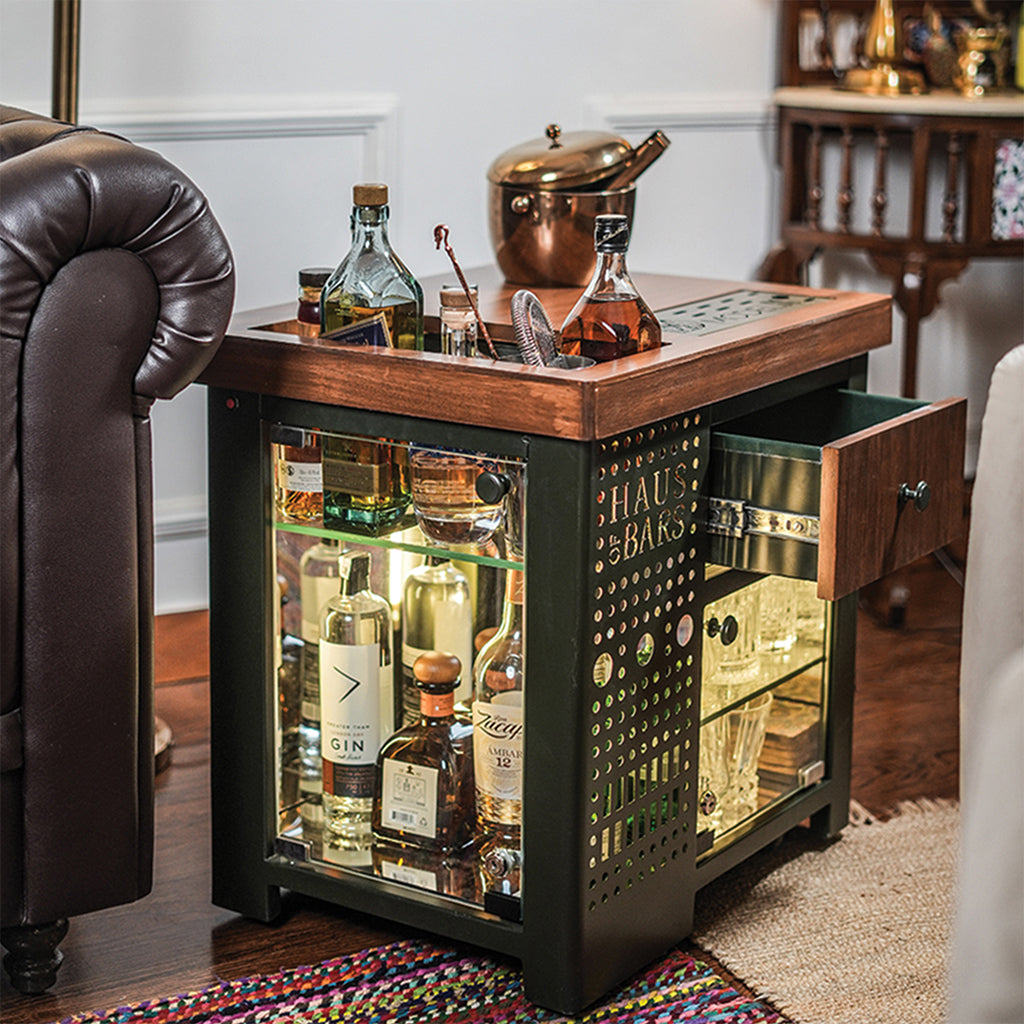 Model M Mini Bar for home, Royale Green With Left Side Display Cabinet