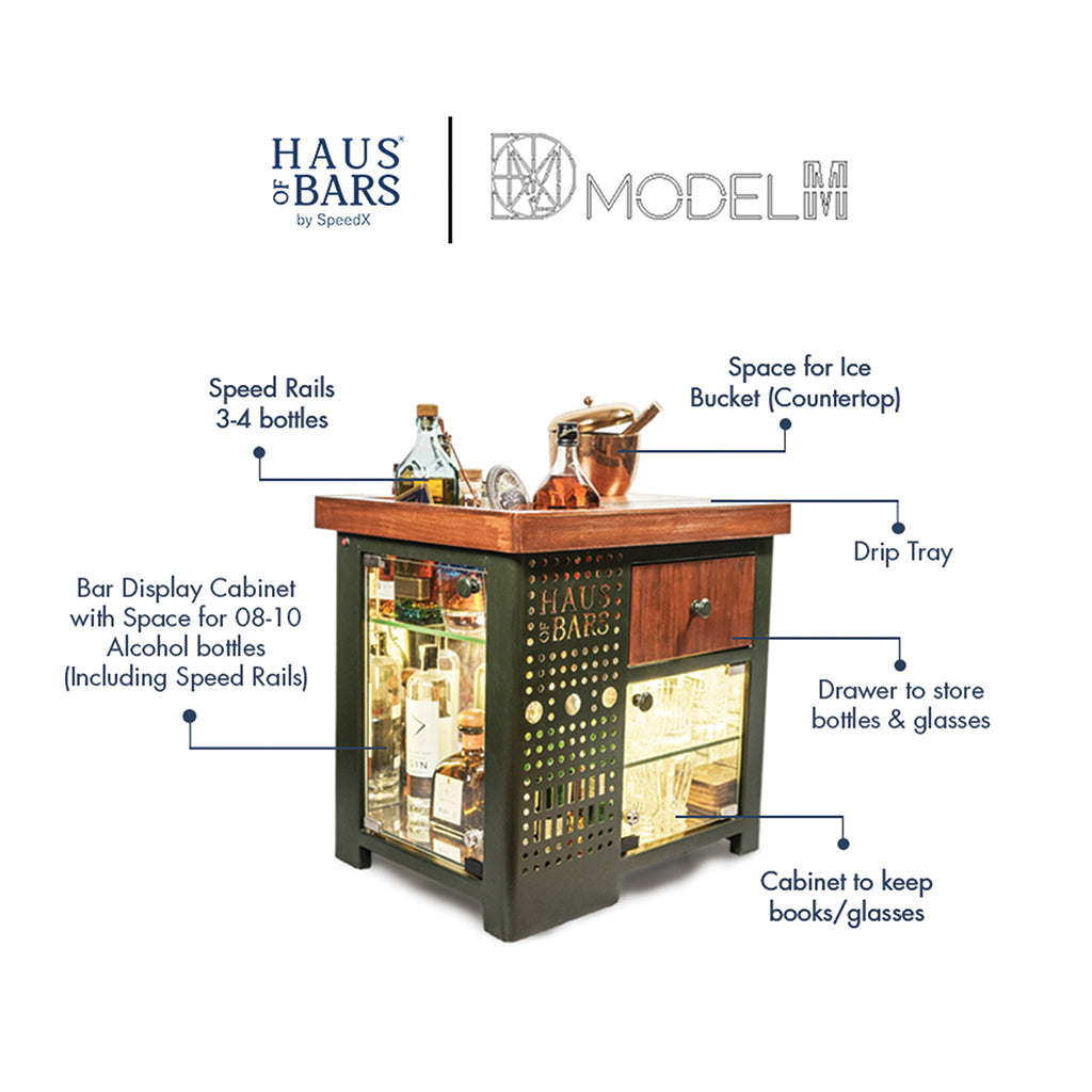 Model M Mini Bar for home, Royale Green With Left Side Display Cabinet