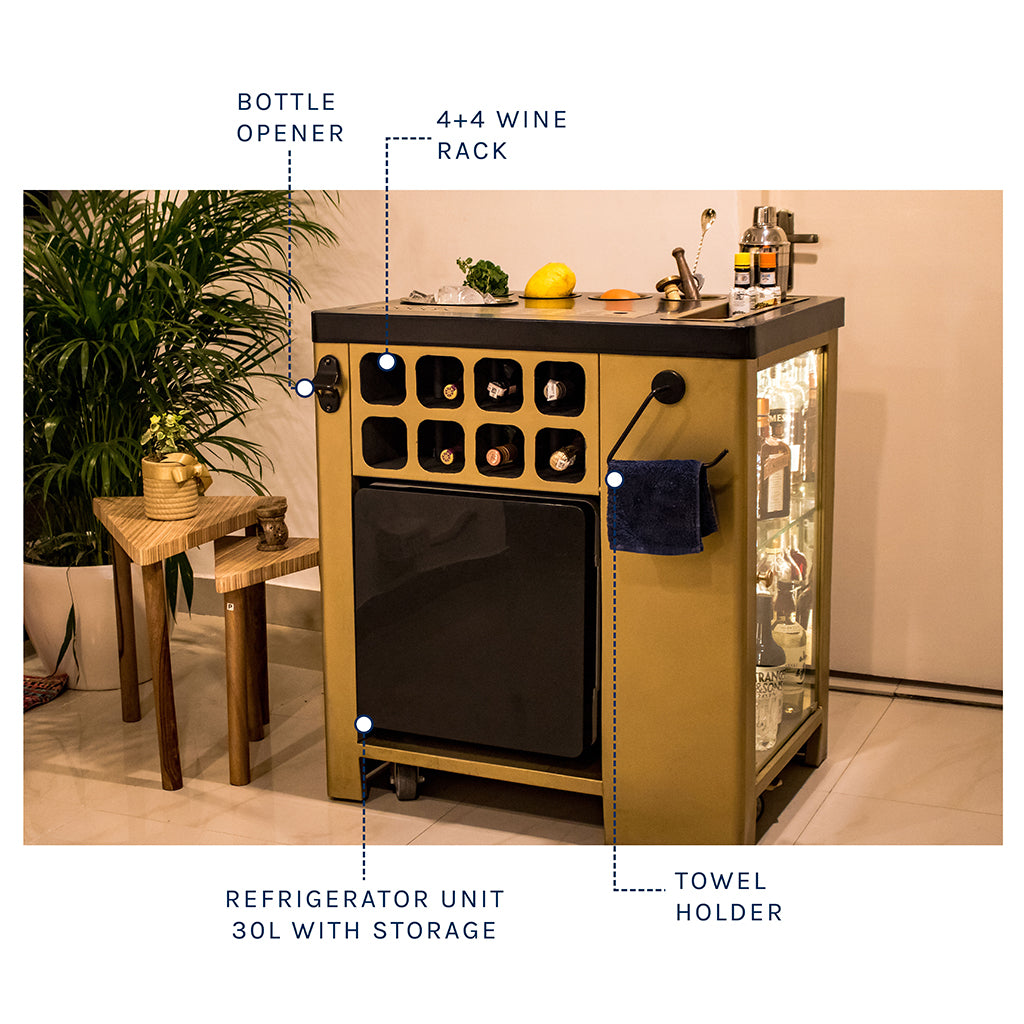 Model X Home Bar - Matt Black & Matt Gold Finish