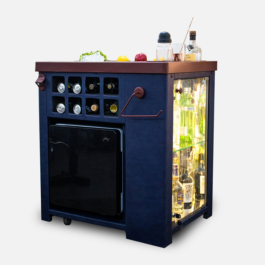 Model X Home Bar - Leather Blue Finish