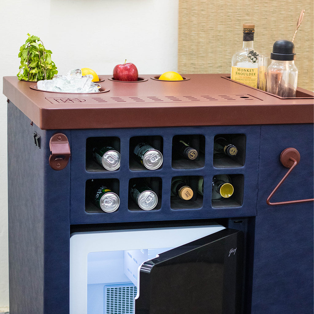 Model X Home Bar - Leather Blue Finish