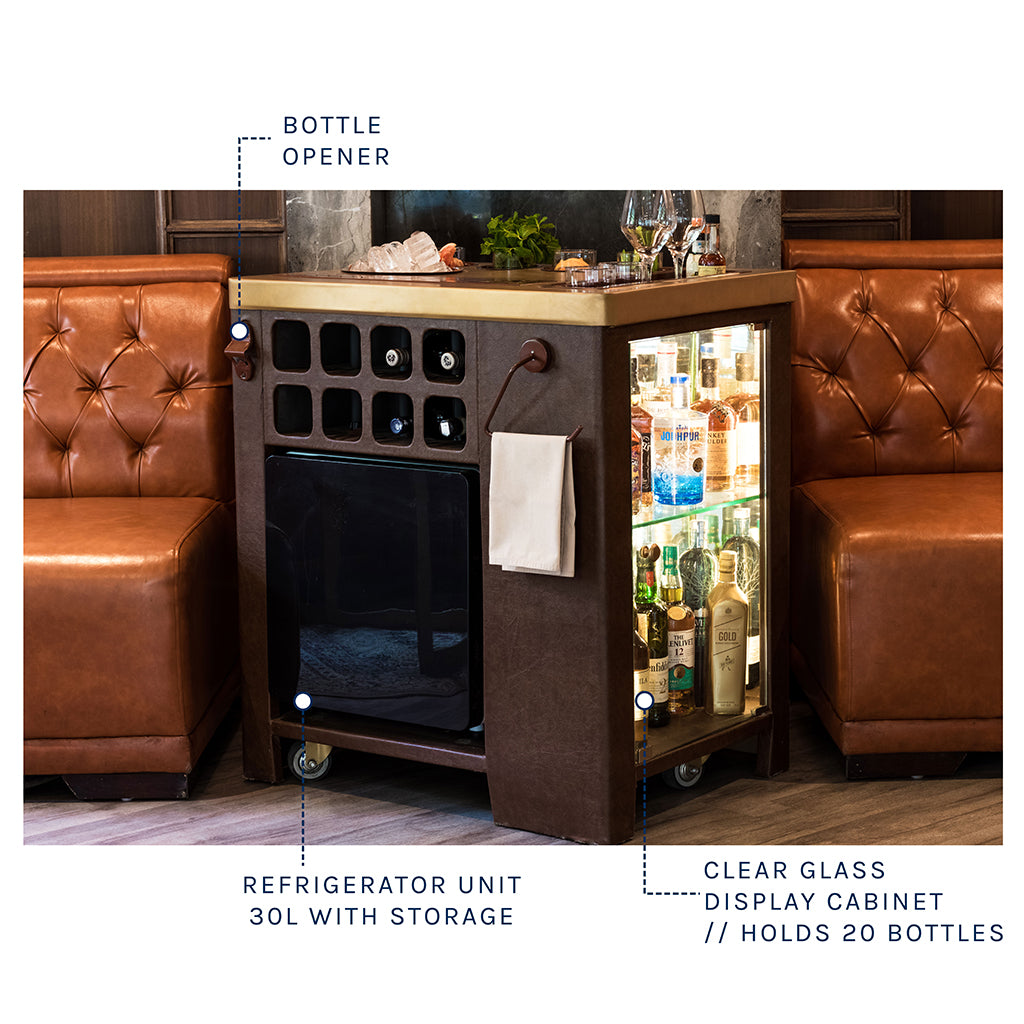 Model X Home Bar - Dark Leather & Matt Gold Finish