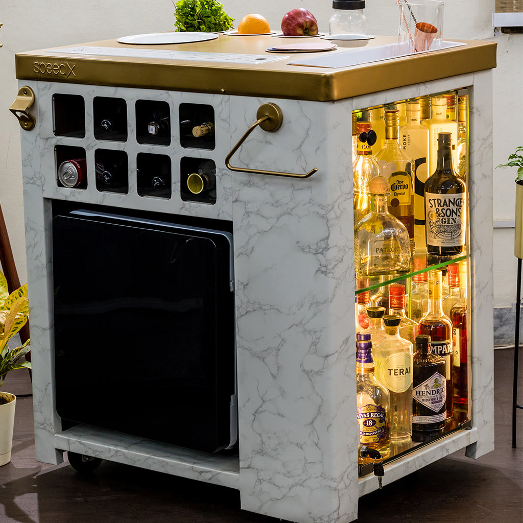 Model X Home Bar - Satvario Marble & Gold Finish