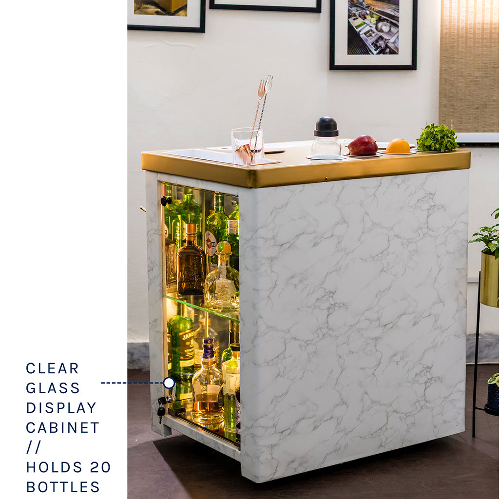 Model X Home Bar - Satvario Marble & Gold Finish