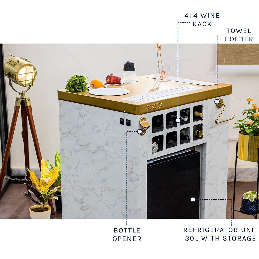 Model X Home Bar - Satvario Marble & Gold Finish