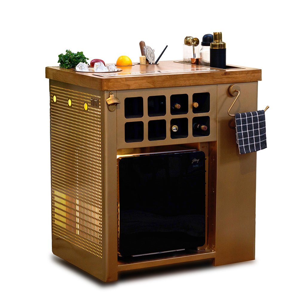 Model X Home Bar - Wooden Top In Gold Lattice Finish