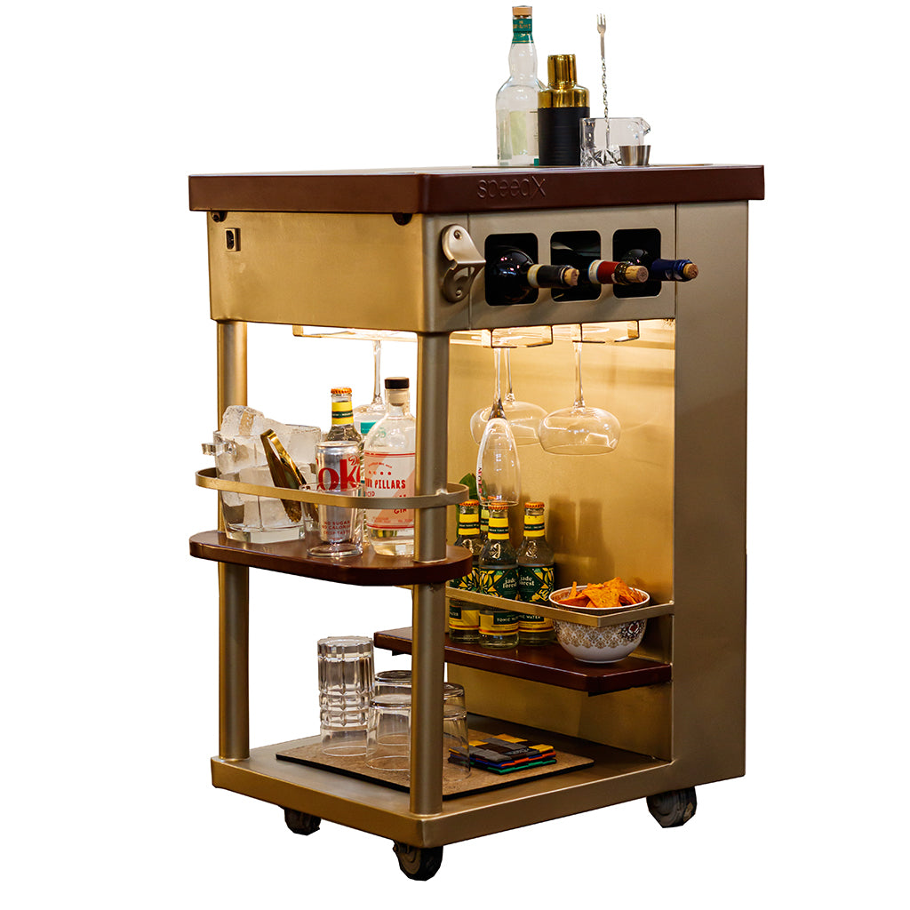 Model Y Bar Trolley - Metal Top & Wheels In Gold Finish