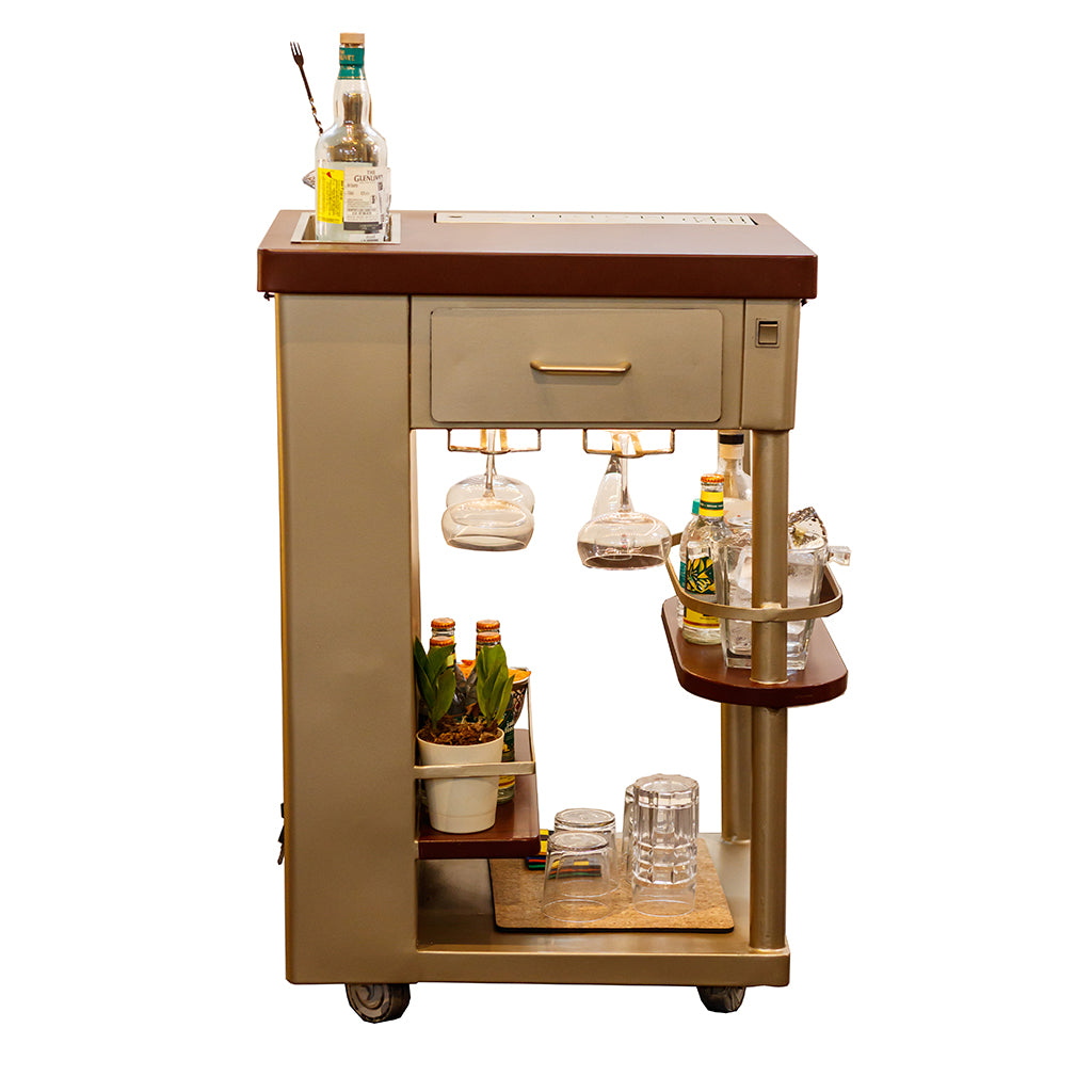 Model Y Bar Trolley - Metal Top & Wheels In Gold Finish