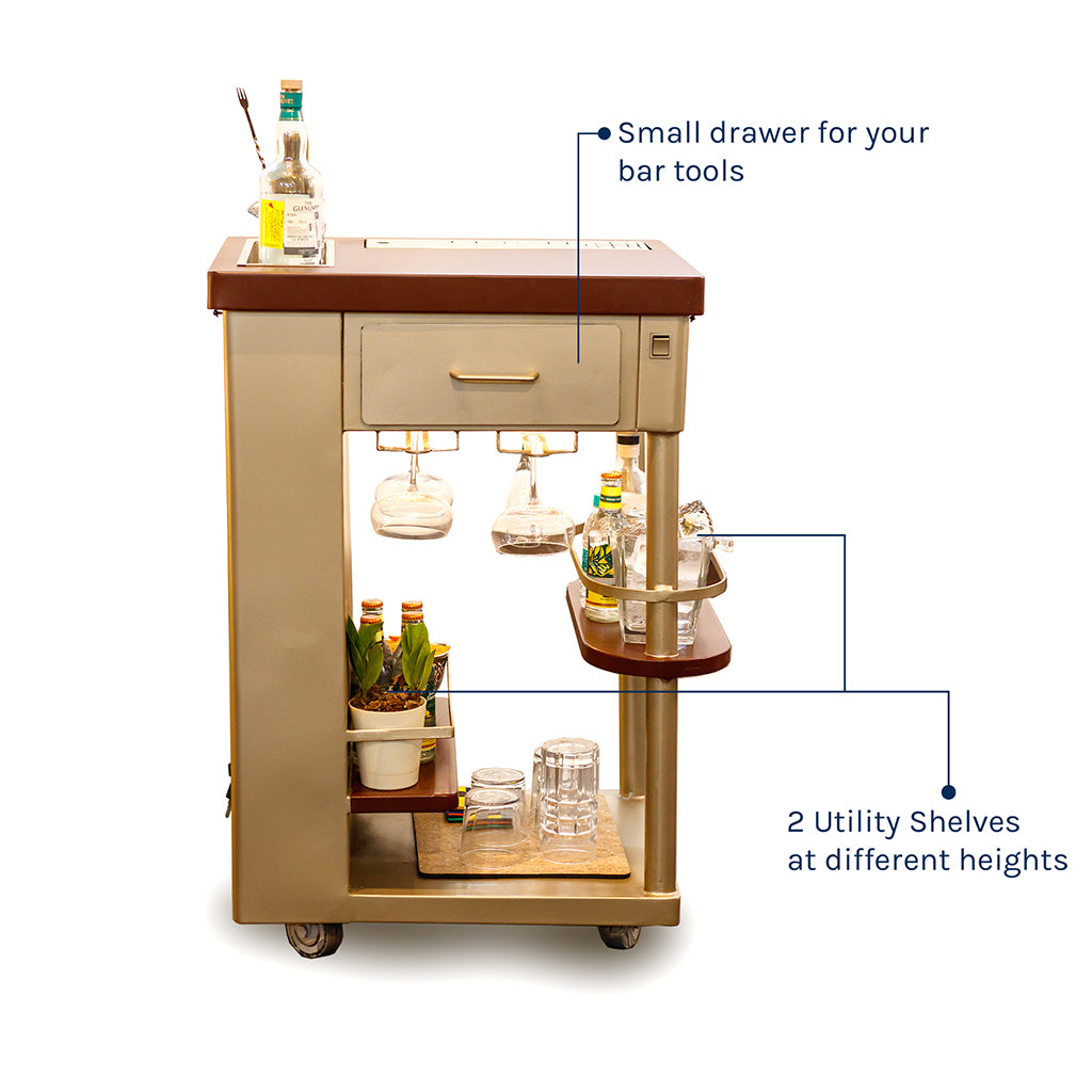 Model Y Bar Trolley - Metal Top & Wheels In Gold Finish