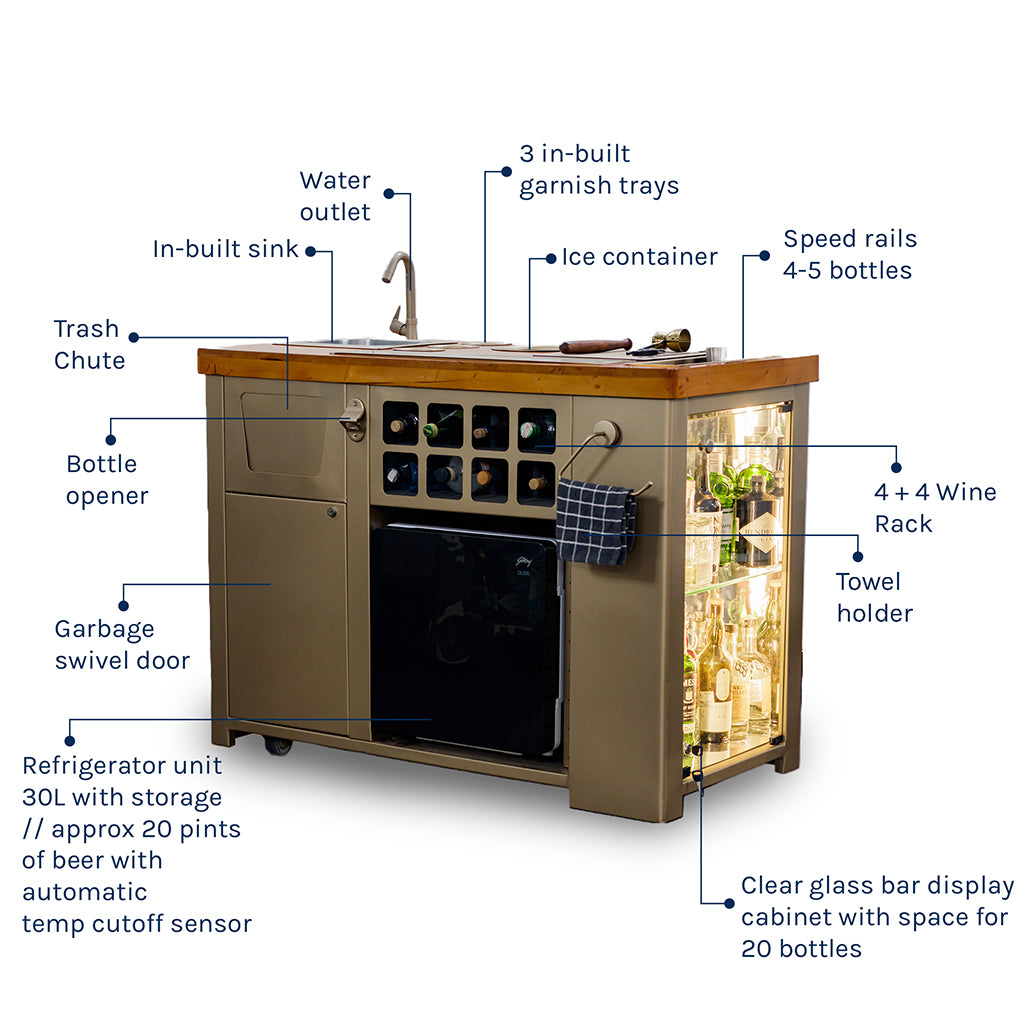 Model Z Home Bar - Wooden Top In Gold Lattice Finish