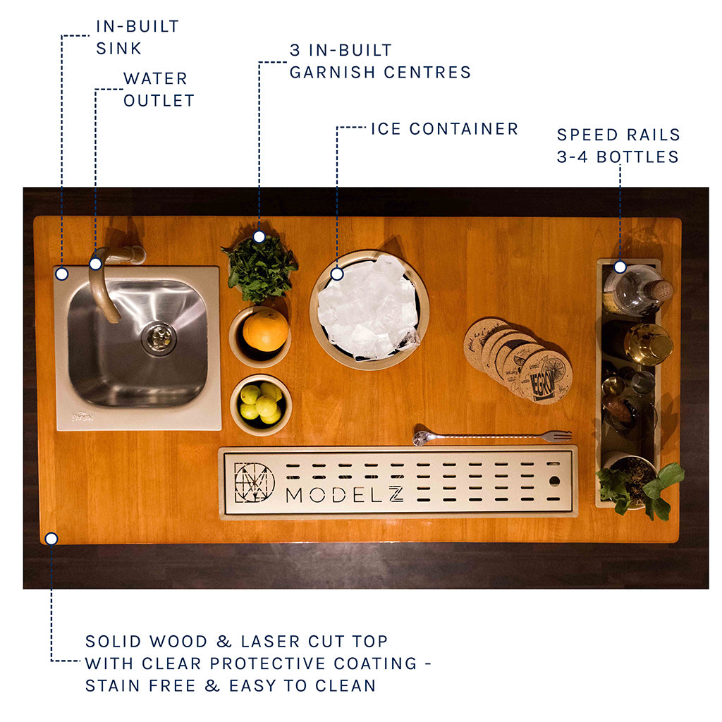 Model Z Home Bar - Wooden Top In Gold Lattice Finish